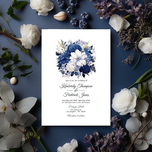 Invitation Mariage floral blanc et marine