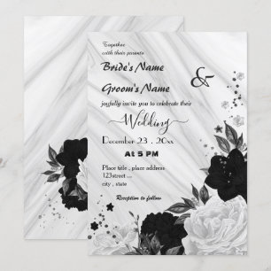 Invitation mariage floral blanc et noir