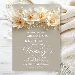 Invitation Mariage floral blanc et or