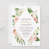 Invitation Mariage floral blanc et rose pâle Rose (Devant)