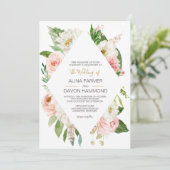 Invitation Mariage floral blanc et rose pâle Rose (Debout devant)