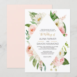 Invitation Mariage floral blanc et rose pâle Rose