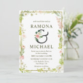 Invitation Mariage Floral Blanc Et Rose Vert Personnalisé (Debout devant)