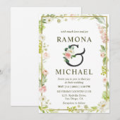 Invitation Mariage Floral Blanc Et Rose Vert Personnalisé (Devant / Derrière)