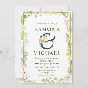 Invitation Mariage Floral Blanc Et Rose Vert Personnalisé