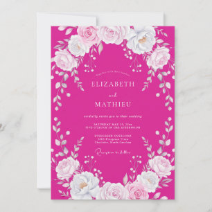 Invitation Mariage Floral Blanc Fuchsia