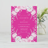 Invitation Mariage Floral Blanc Fuchsia (Debout devant)