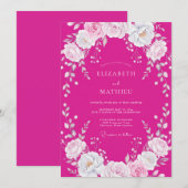 Invitation Mariage Floral Blanc Fuchsia (Devant / Derrière)