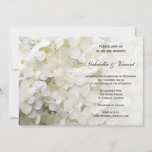Invitation Mariage floral blanc Hydrangea (Devant)