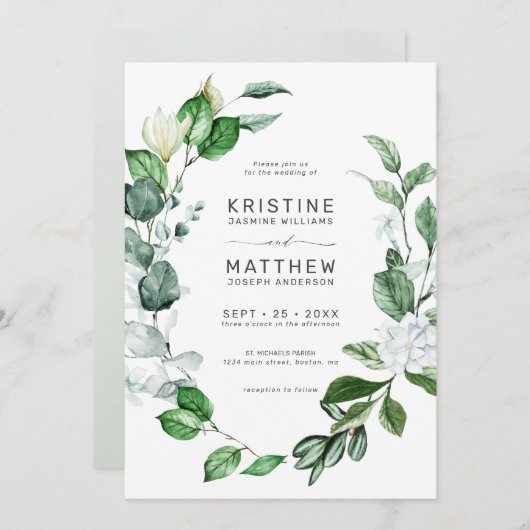 Invitation Mariage Floral blanc I (Devant / Derrière)
