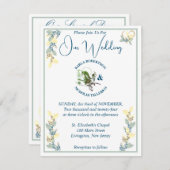 Invitation Mariage floral blanc, jaune et gris (Devant / Derrière)