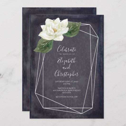 Invitation Mariage floral blanc Magnolia (Devant / Derrière)