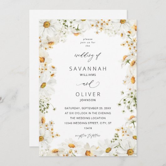 Invitation Mariage floral blanc marais (Devant / Derrière)