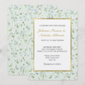 Invitation Mariage floral blanc menthe clair bleu (Devant / Derrière)