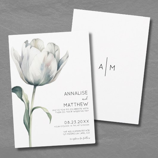 Invitation Mariage floral blanc moderne élégant de la Tulipe
