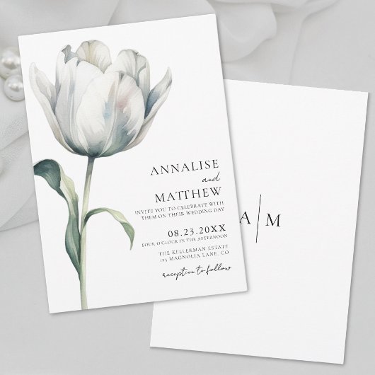 Invitation Mariage floral blanc moderne printemps élégant