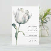 Invitation Mariage floral blanc moderne printemps élégant (Debout devant)