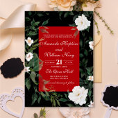 Invitation Mariage floral blanc noir et rouge