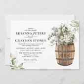 Invitation Mariage Floral Blanc Or Rustique de Barrel (Devant)