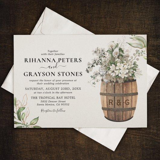 Invitation Mariage Floral Blanc Or Rustique de Barrel