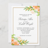 Invitation Mariage floral blanc orange rose or moderne (Devant)