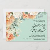 Invitation Mariage Floral Blanc Pêche Menthe (Devant)