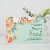Invitation Mariage Floral Blanc Pêche Menthe (Debout devant)