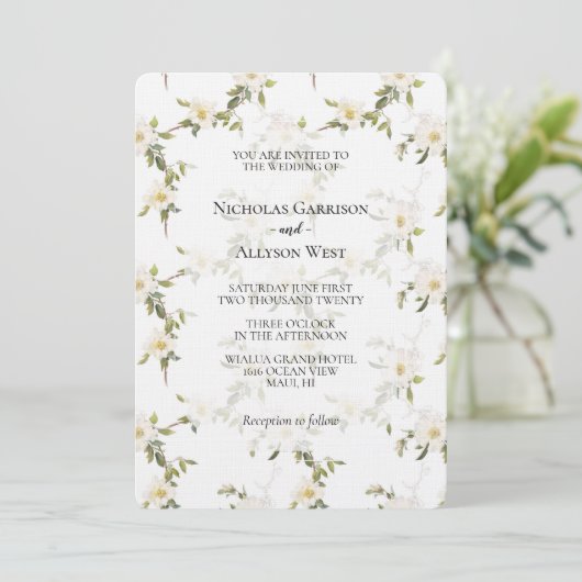 Invitation Mariage floral blanc romantique (Debout devant)