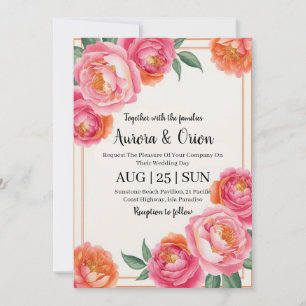 Invitation mariage floral blanc rose et orange
