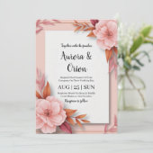 Invitation mariage floral blanc rose et orange (Debout devant)