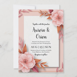 Invitation mariage floral blanc rose et orange