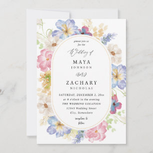 Invitation Mariage Floral Blanc Rose et Violet