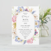 Invitation Mariage Floral Blanc Rose et Violet (Debout devant)