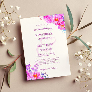 Invitation Mariage floral blanc rose vif lilas