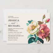 Invitation Mariage floral blanc rouge (Devant)