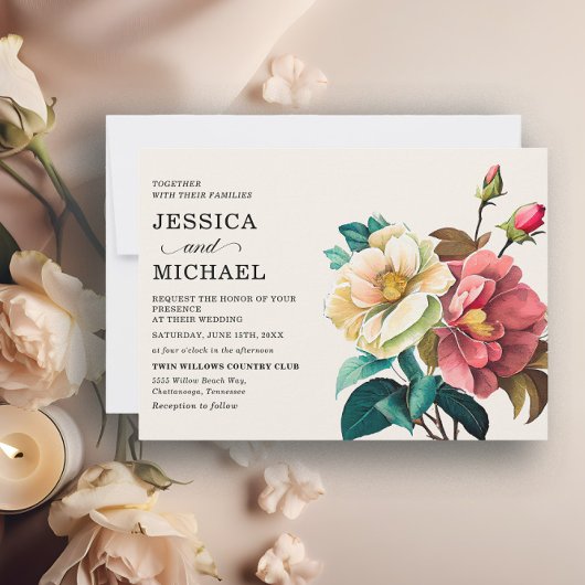 Invitation Mariage floral blanc rouge