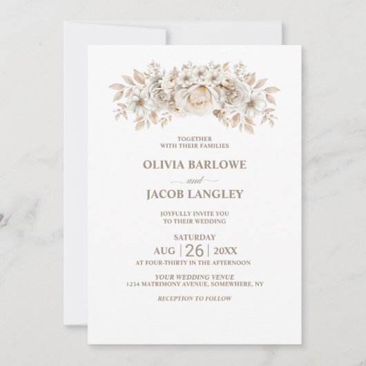 Invitation Mariage floral blanc rustique (Devant)