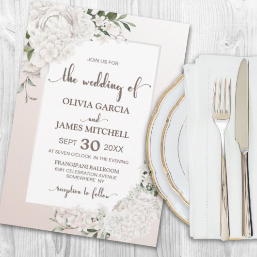 Invitation Mariage floral blanc rustique