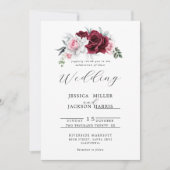 Invitation Mariage Floral Blanc Rustique Rose Marron (Devant)