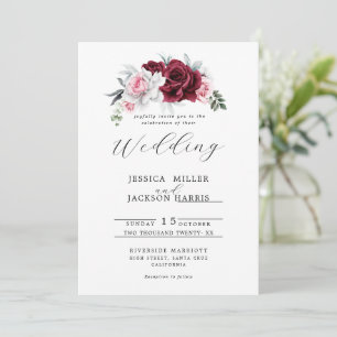Invitation Mariage Floral Blanc Rustique Rose Marron