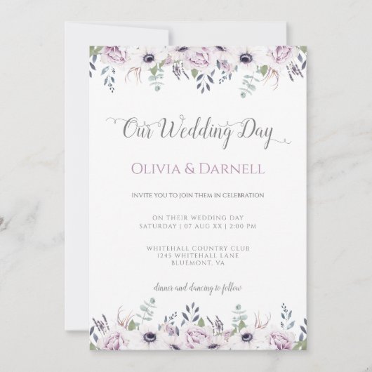 Invitation Mariage floral blanc violet doux (Devant)
