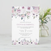 Invitation Mariage floral blanc violet doux rose lavande I (Debout devant)