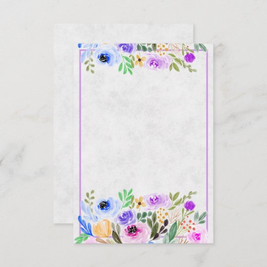 Invitation Mariage floral blanc violet et bleu d'aquarelle I (Devant / Derrière)