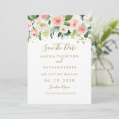 Invitation Mariage Floral Blanchissant Or Save The Date (Debout devant)