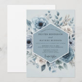 Invitation Mariage Floral Bleu (Devant / Derrière)