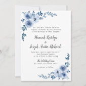 Invitation mariage floral bleu (Devant)
