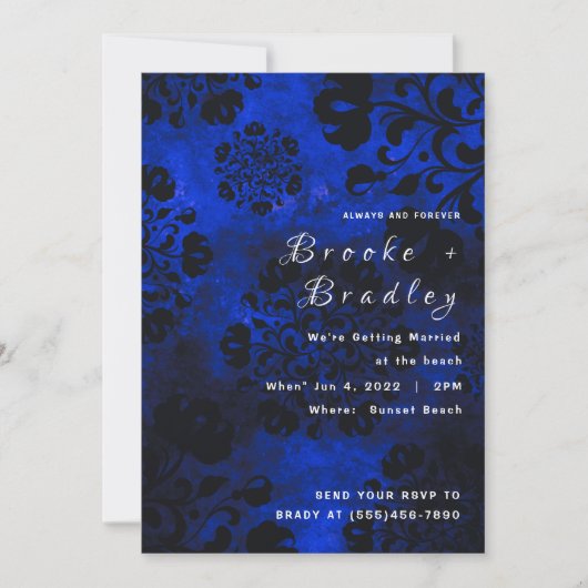 Invitation Mariage Floral Bleu (Devant)