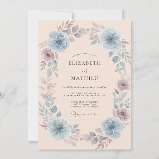Invitation Mariage Floral Bleu (Devant)