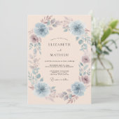 Invitation Mariage Floral Bleu (Debout devant)
