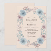 Invitation Mariage Floral Bleu (Devant / Derrière)